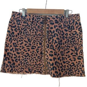 Free People leopard print denim mini skirt size 30 EUC